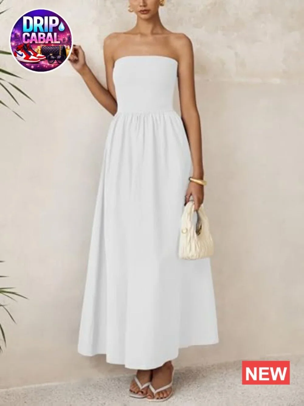 Cotton Blend Strapless Maxi Dress A-Line Backless Formal Party - Picture 4 of 7